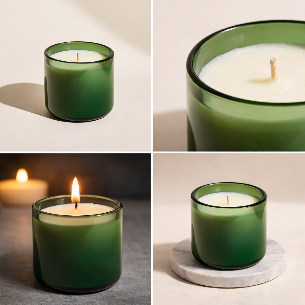 Handcrafted Luxury Scented Candle - Green Glass